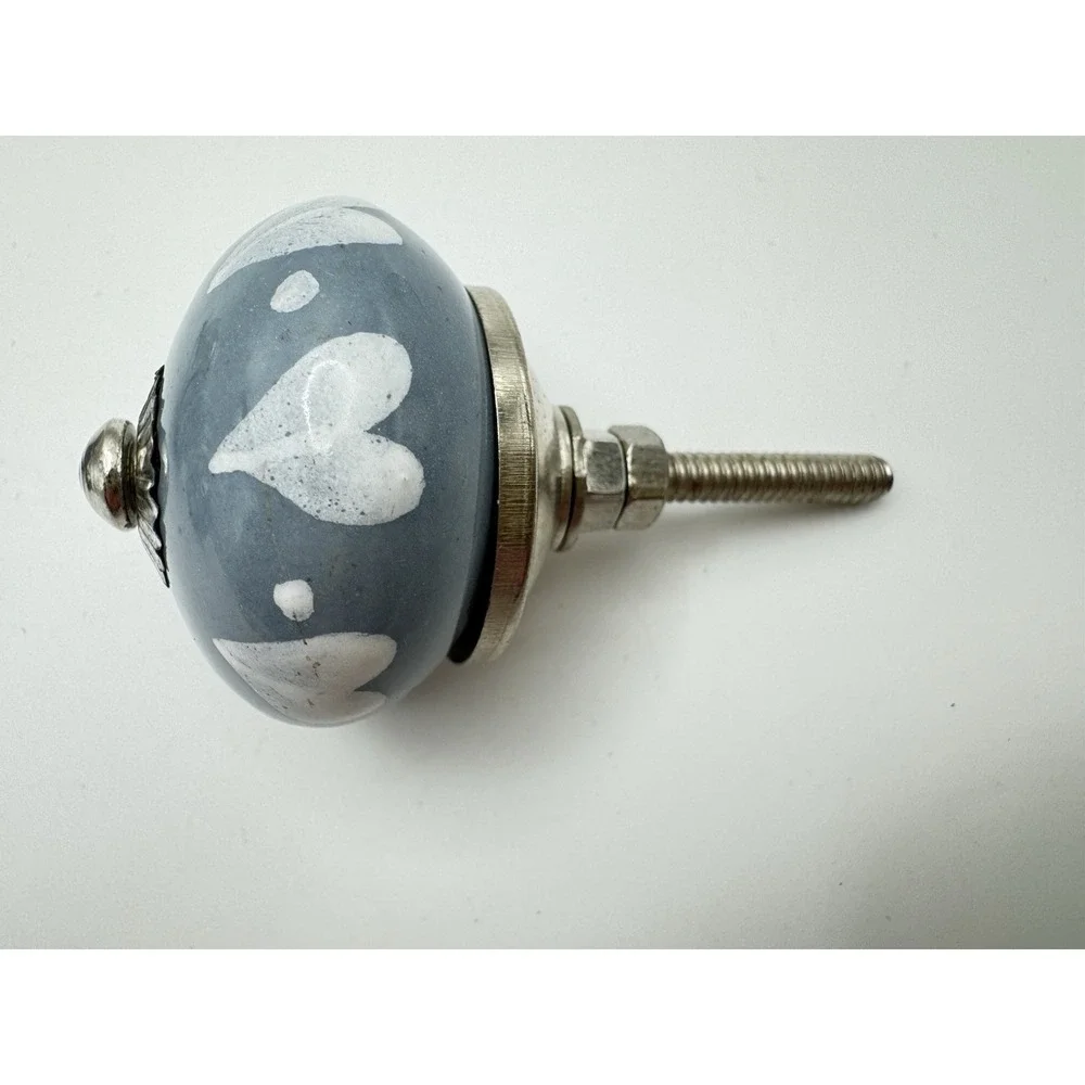 Blue Gray‎ Ceramic Cabinet Knobs Set 6 Floral Drawer Pulls Cottage Farmhouse